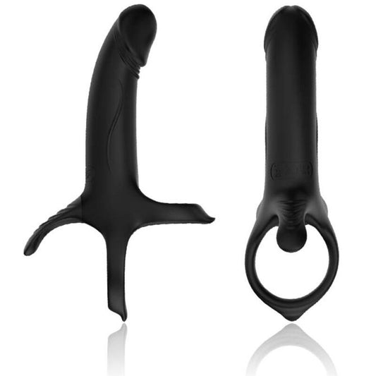 Gode avec Anneau et Vibrateur Noir en Silicone Médical