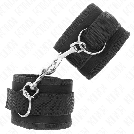 Menottes BDSM KINK en Nylon Noir Réglables 18–35 cm – Fermeture Crochet & Boucle